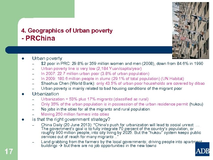 4. Geographics of Urban poverty - PRChina l Urban poverty – – – l