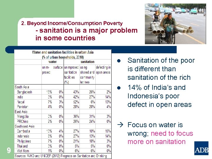 2. Beyond Income/Consumption Poverty - sanitation is a major problem in some countries l