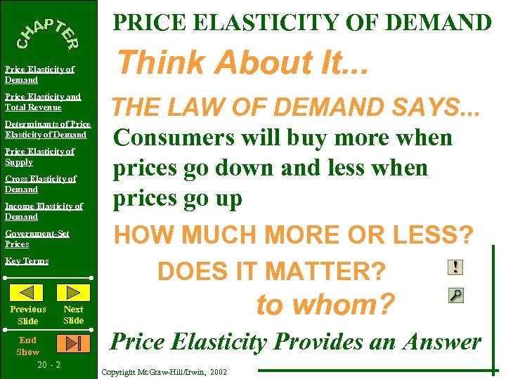 PRICE ELASTICITY OF DEMAND Price Elasticity of Demand Price Elasticity and Total Revenue Determinants