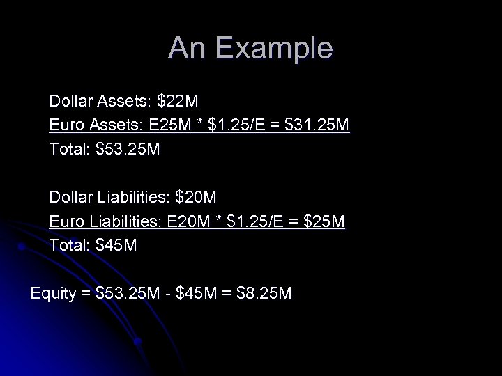 An Example Dollar Assets: $22 M Euro Assets: E 25 M * $1. 25/E