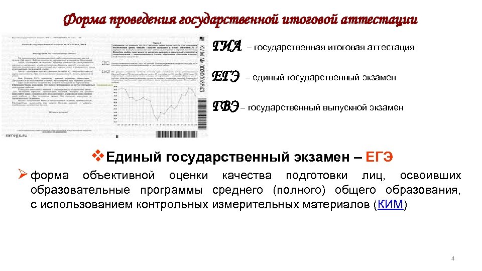 Форма проведения государственной итоговой аттестации ГИА – государственная итоговая аттестация ЕГЭ – единый государственный