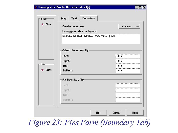Figure 23: Pins Form (Boundary Tab) 