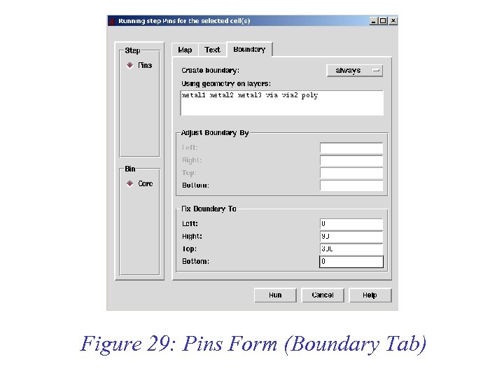 Figure 29: Pins Form (Boundary Tab) 