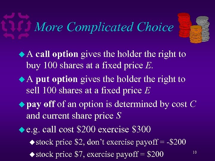 More Complicated Choice u. A call option gives the holder the right to buy