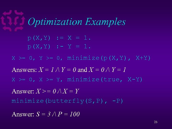 Optimization Examples p(X, Y) : = X = 1. p(X, Y) : - Y