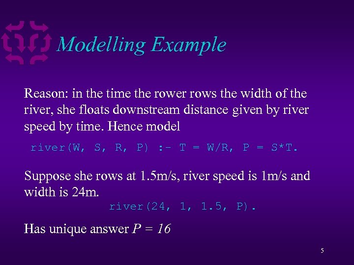 Modelling Example Reason: in the time the rower rows the width of the river,