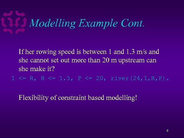 Modelling Example Cont. If her rowing speed is between 1 and 1. 3 m/s