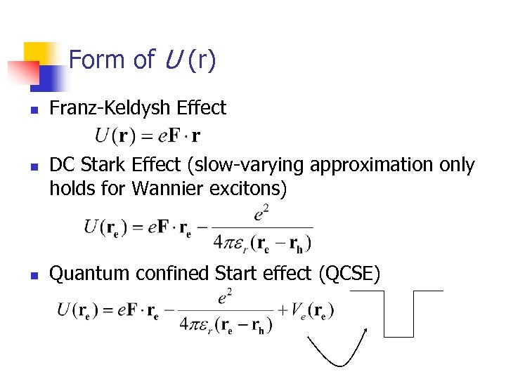 Form of U (r) n n n Franz-Keldysh Effect DC Stark Effect (slow-varying approximation