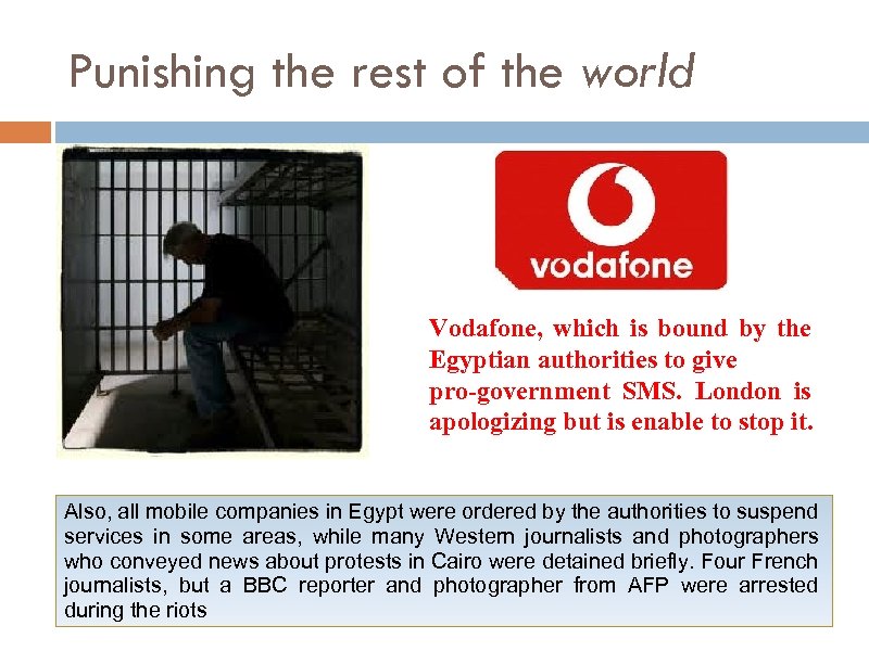 Punishing the rest of the world Vodafone, which is bound by the Egyptian authorities