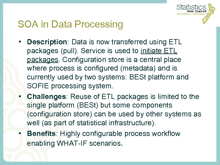 SOA in Data Processing • Description: Data is now transferred using ETL packages (pull).