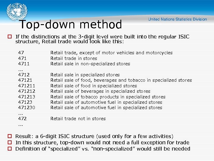 Top-down method o If the distinctions at the 3 -digit level were built into