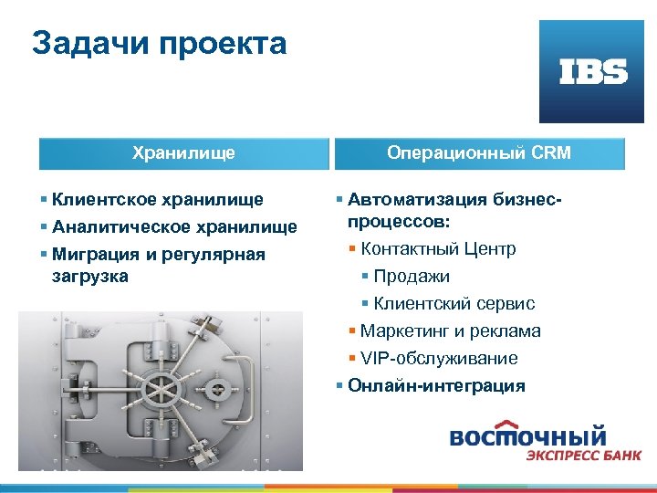 Задачи проекта Хранилище § Клиентское хранилище § Аналитическое хранилище § Миграция и регулярная загрузка