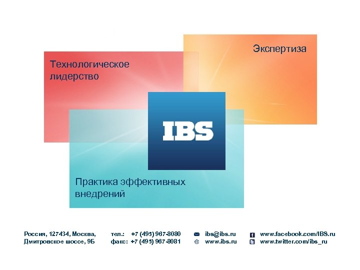 Экспертиза Технологическое лидерство Практика эффективных внедрений Россия, 127434, Москва, Дмитровское шоссе, 9 Б тел.