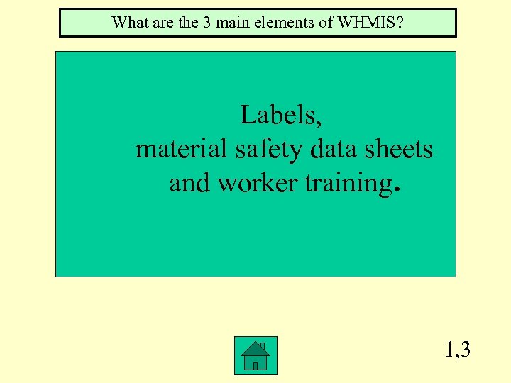 What are the 3 main elements of WHMIS? Labels, material safety data sheets and