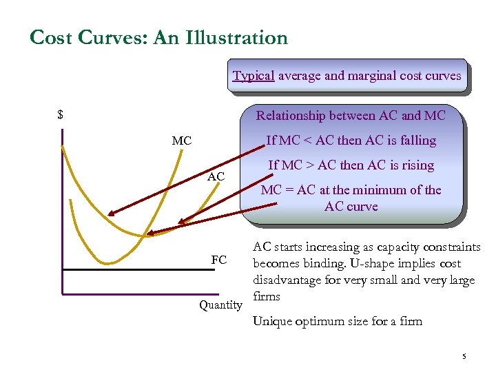 Cost Curves: An Illustration Typical average and marginal cost curves $ Relationship between AC