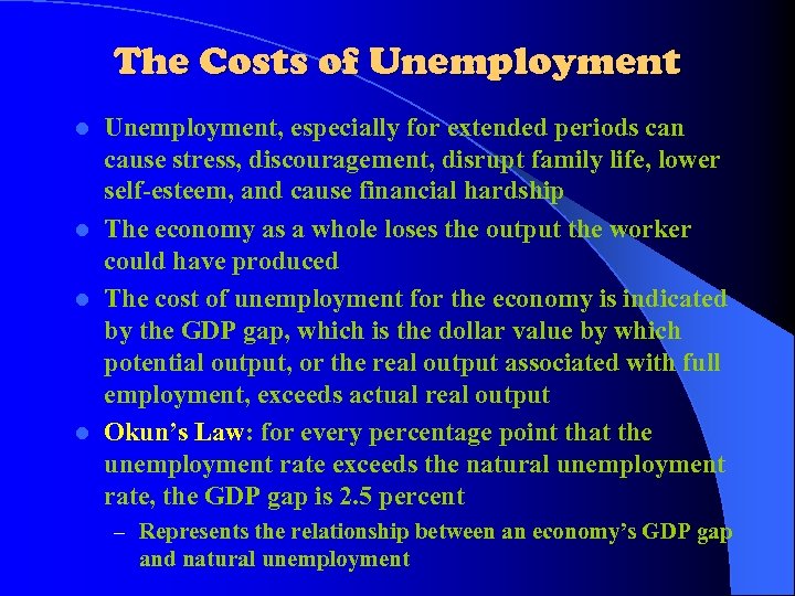 The Costs of Unemployment, especially for extended periods can cause stress, discouragement, disrupt family