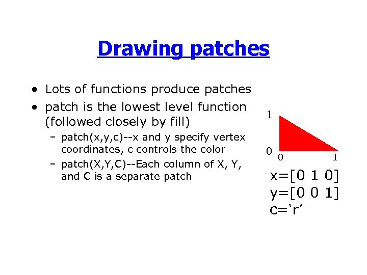 Drawing patches • Lots of functions produce patches • patch is the lowest level