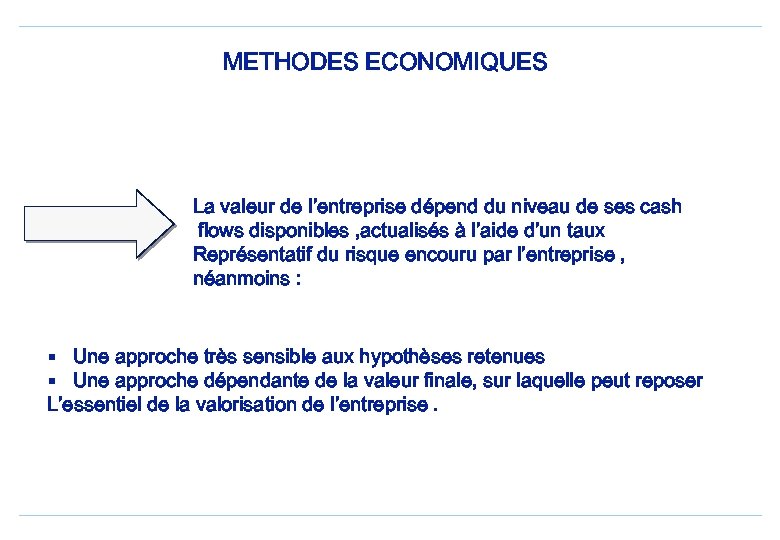 METHODES ECONOMIQUES La valeur de l’entreprise dépend du niveau de ses cash flows disponibles