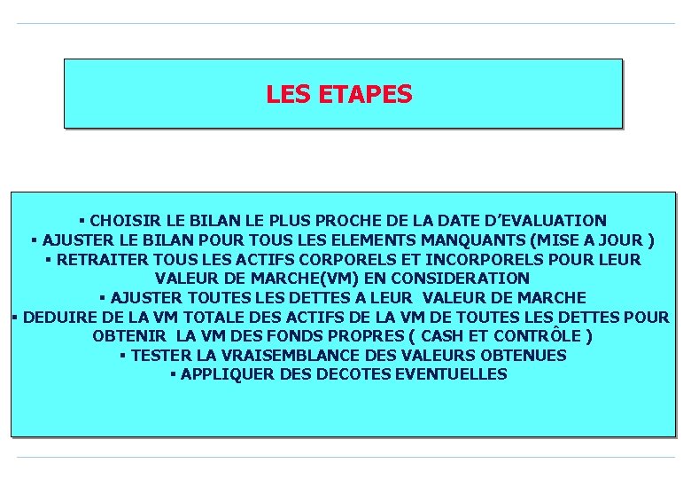 LES ETAPES § CHOISIR LE BILAN LE PLUS PROCHE DE LA DATE D’EVALUATION §