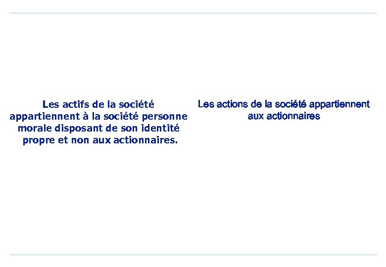 Les actions de la société appartiennent Les actifs de la société aux actionnaires appartiennent