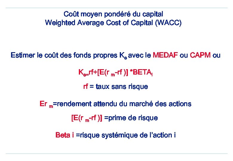 Coût moyen pondéré du capital Weighted Average Cost of Capital (WACC) Estimer le coût