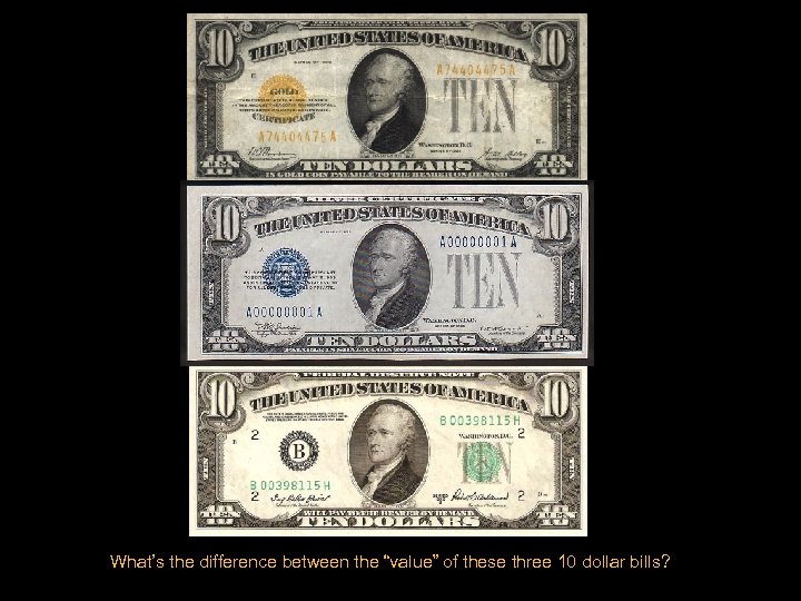 What’s the difference between the “value” of these three 10 dollar bills? 