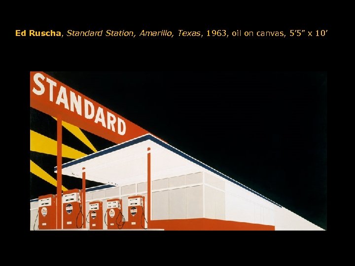 Ed Ruscha, Standard Station, Amarillo, Texas, 1963, oil on canvas, 5’ 5” x 10’