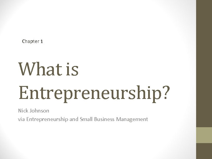 Chapter 1 What is Entrepreneurship? Nick Johnson via Entrepreneurship and Small Business Management 