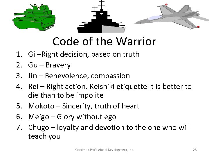 Code of the Warrior 1. 2. 3. 4. Gi –Right decision, based on truth