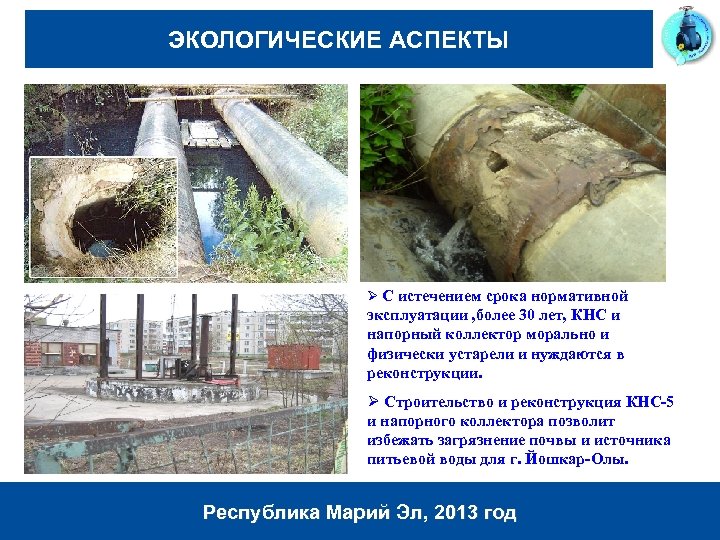 ЭКОЛОГИЧЕСКИЕ АСПЕКТЫ Ø С истечением срока нормативной эксплуатации , более 30 лет, КНС и