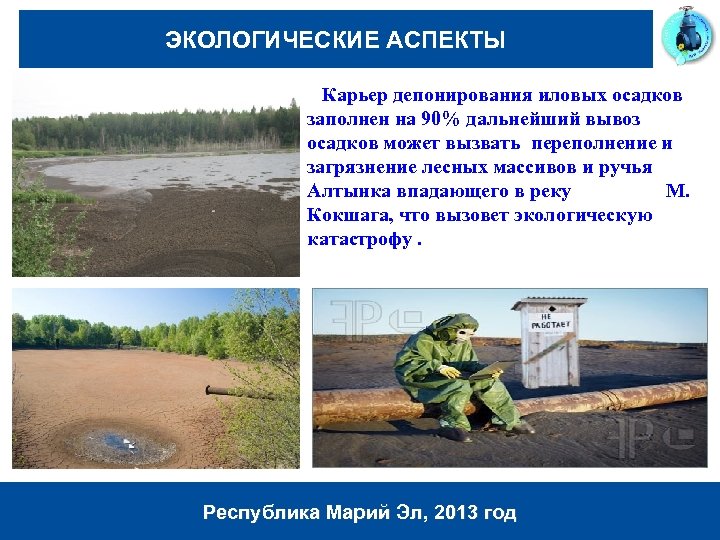 ЭКОЛОГИЧЕСКИЕ АСПЕКТЫ Карьер депонирования иловых осадков заполнен на 90% дальнейший вывоз осадков может вызвать