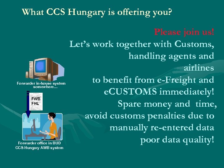 What CCS Hungary is offering you? Forwarder in-house system somewhere… Forwarder office in BUD