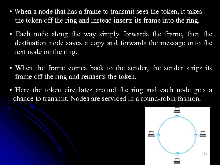  • When a node that has a frame to transmit sees the token,