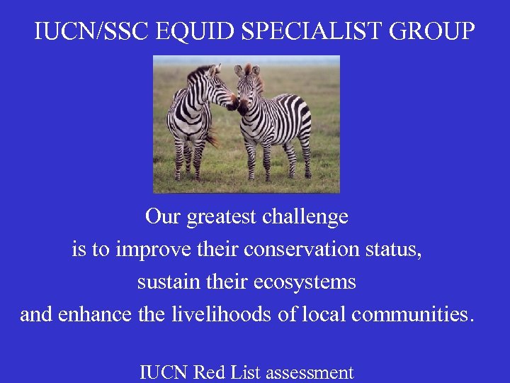 IUCN/SSC EQUID SPECIALIST GROUP Our greatest challenge is to improve their conservation status, sustain