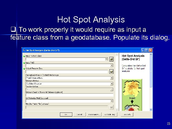 Hot Spot Analysis q To work properly it would require as input a feature