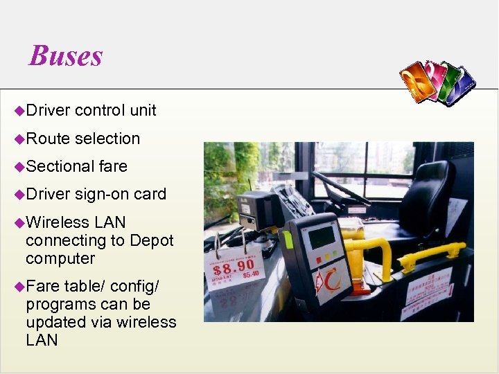 Buses u. Driver control unit u. Route selection u. Sectional u. Driver fare sign-on