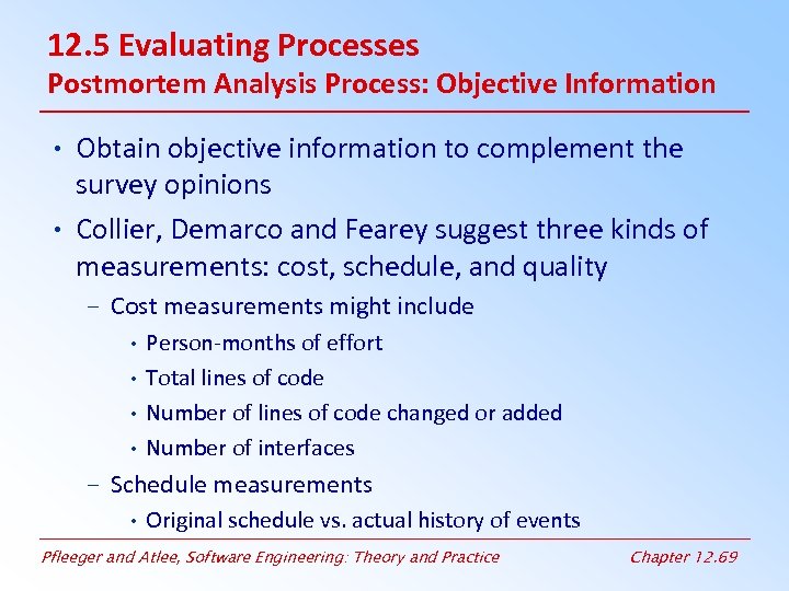 12. 5 Evaluating Processes Postmortem Analysis Process: Objective Information • Obtain objective information to