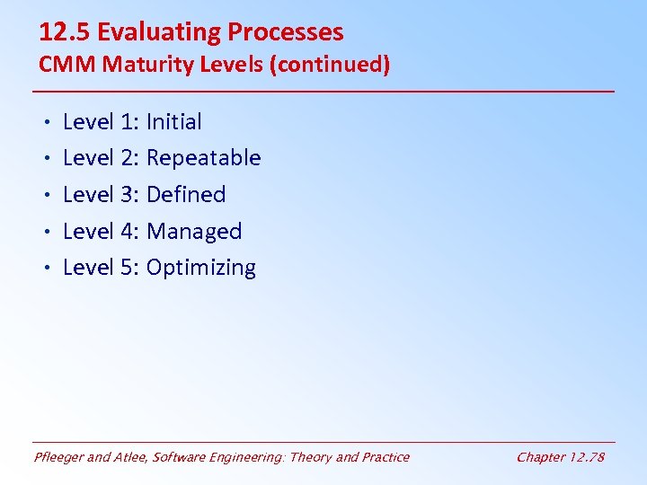 12. 5 Evaluating Processes CMM Maturity Levels (continued) • Level 1: Initial • Level