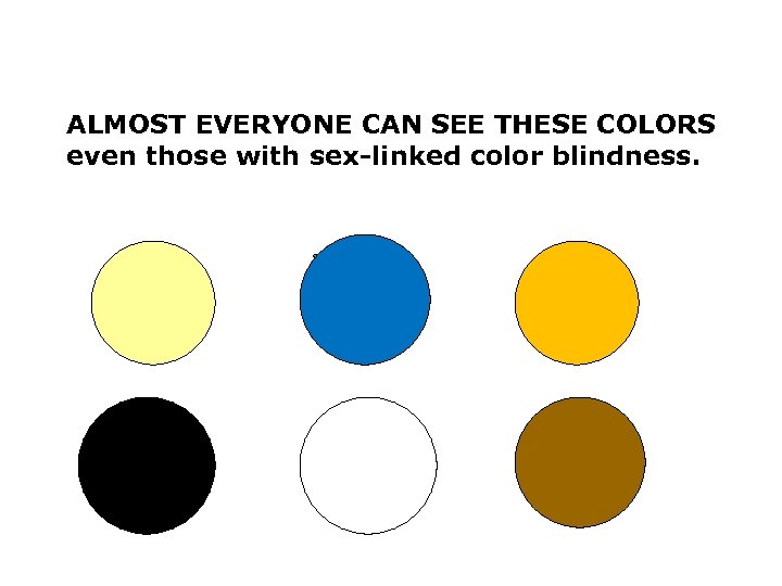 ALMOST EVERYONE CAN SEE THESE COLORS even those with sex-linked color blindness. 