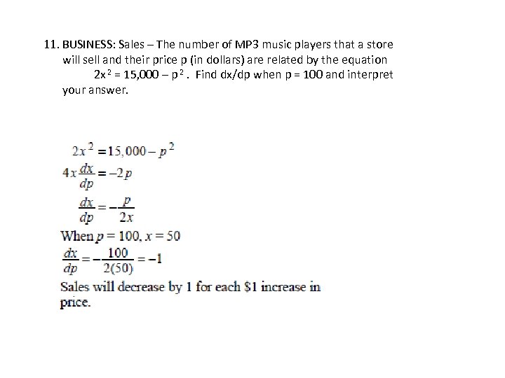 11. BUSINESS: Sales – The number of MP 3 music players that a store