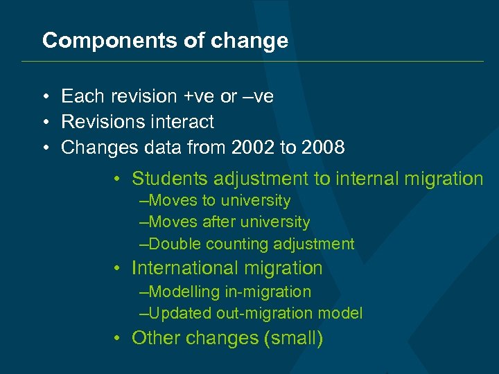 Components of change • Each revision +ve or –ve • Revisions interact • Changes