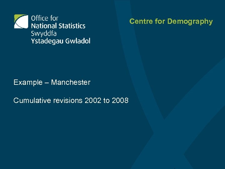Centre for Demography Example – Manchester Cumulative revisions 2002 to 2008 