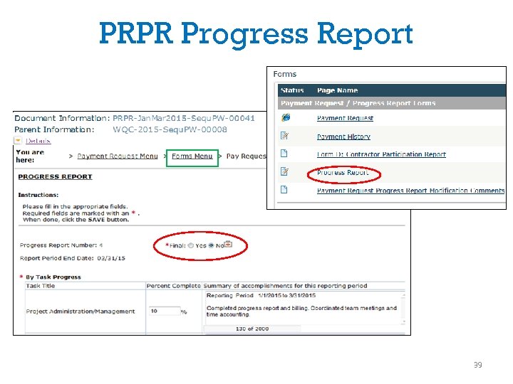 PRPR Progress Report 39 