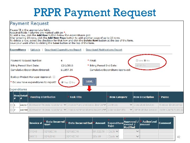 PRPR Payment Request 42 