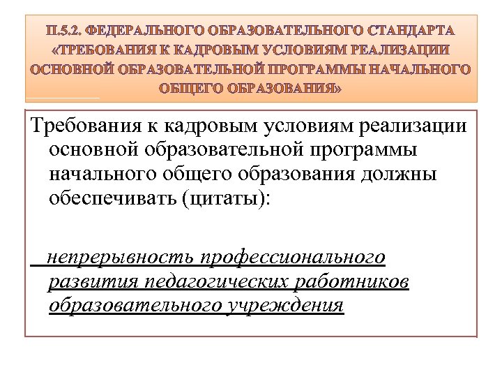 П. 5. 2. ФЕДЕРАЛЬНОГО ОБРАЗОВАТЕЛЬНОГО СТАНДАРТА «ТРЕБОВАНИЯ К КАДРОВЫМ УСЛОВИЯМ РЕАЛИЗАЦИИ ОСНОВНОЙ ОБРАЗОВАТЕЛЬНОЙ ПРОГРАММЫ