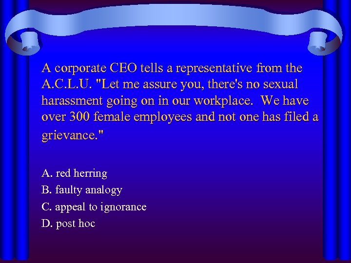 A corporate CEO tells a representative from the A. C. L. U. 