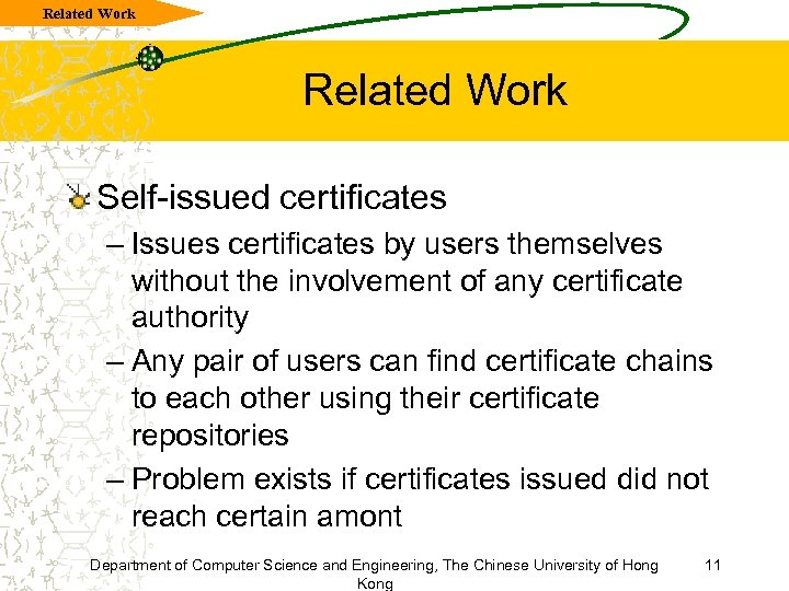 Related Work Self-issued certificates – Issues certificates by users themselves without the involvement of