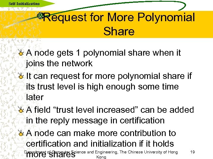 Self-Initialization Request for More Polynomial Share A node gets 1 polynomial share when it