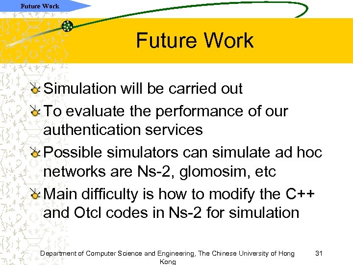 Future Work Simulation will be carried out To evaluate the performance of our authentication