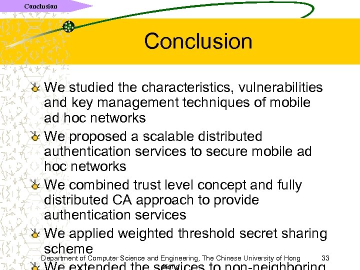 Conclusion We studied the characteristics, vulnerabilities and key management techniques of mobile ad hoc
